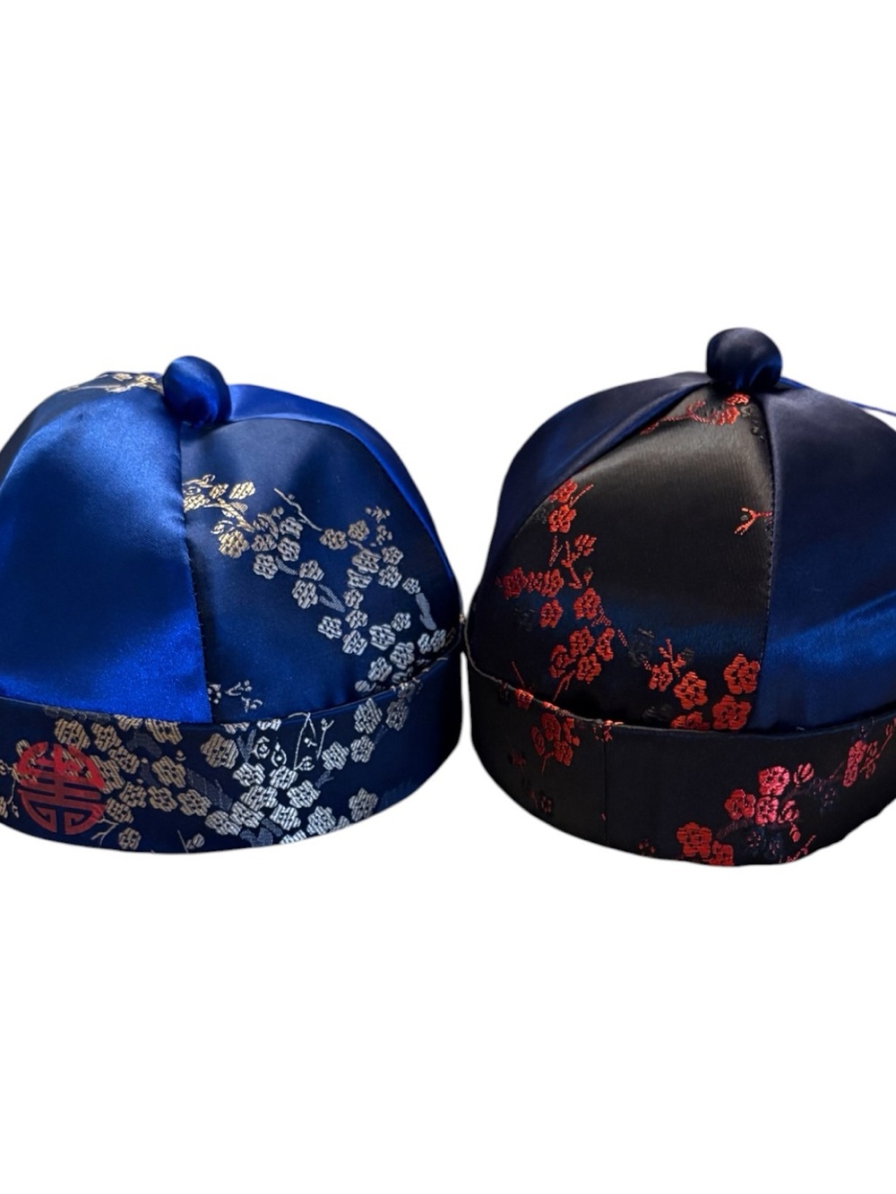 Vintage Chinese Silk Embroidered Hats – Set of 2